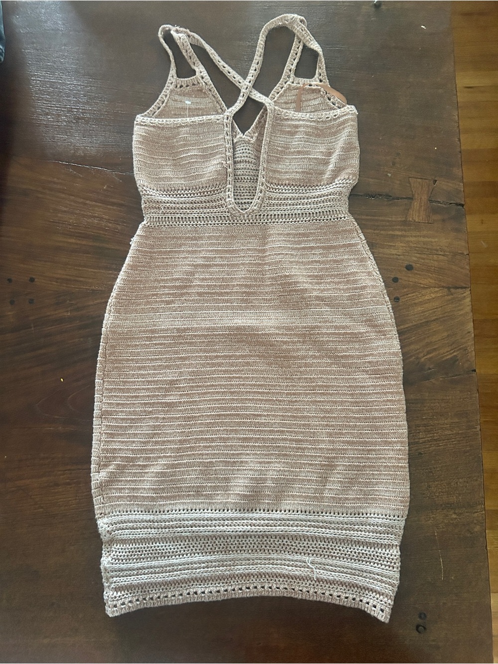 Ronny Kobo Collection Crochet Knit Mini Dress in Light Taupe